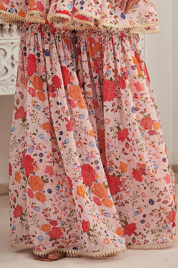 Champagne Chiffon Printed Gharara Set by Shasha Gaba at Pernia's Pop Up Shop