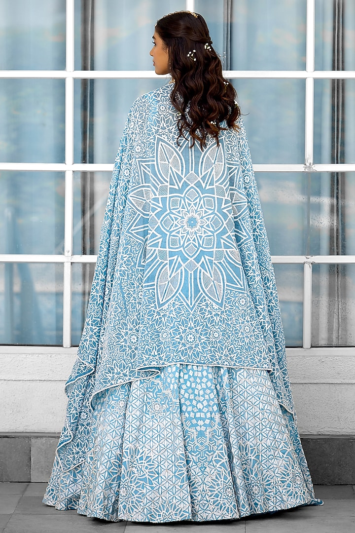 Blue Tissue Bridal Lehenga Set by Shasha Gaba at Pernia's Pop Up Shop