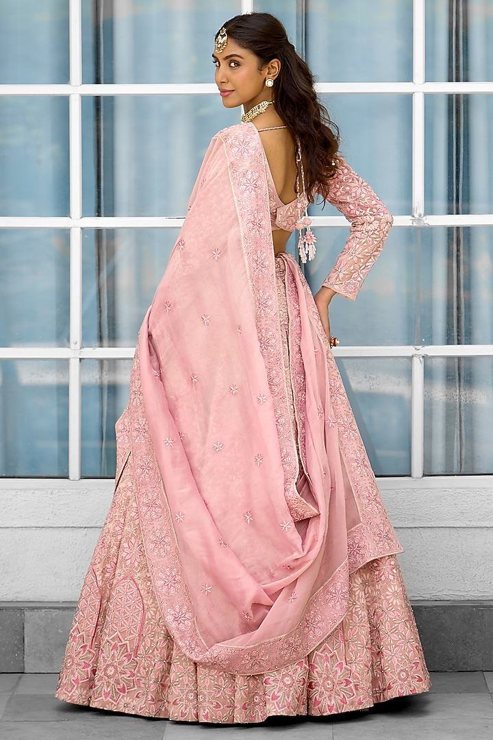 Pink Tissue Hand Embellished Bridal Lehenga Set by Shasha Gaba at Pernia's Pop Up Shop