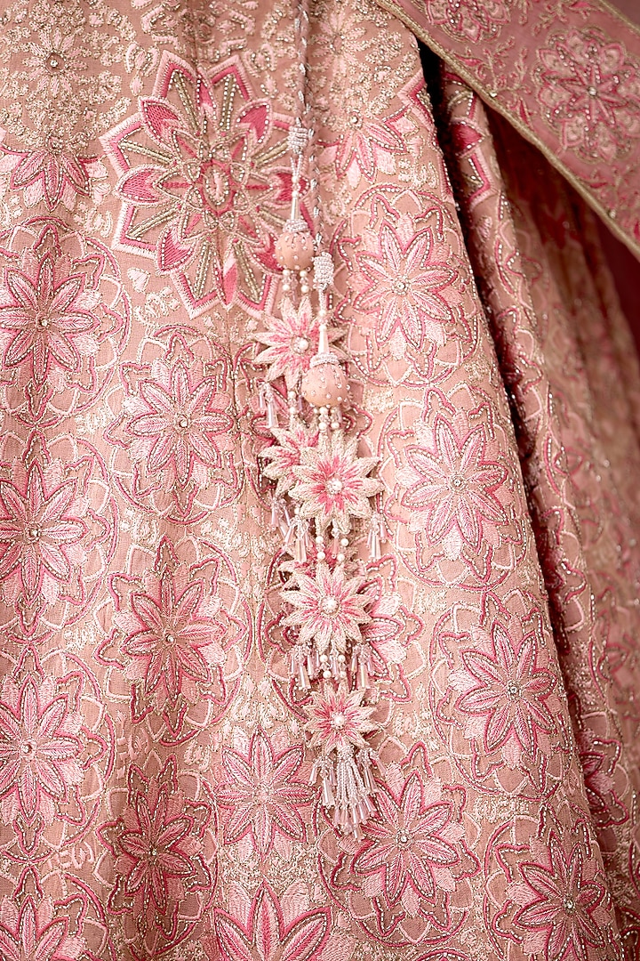 Pink Tissue Hand Embellished Bridal Lehenga Set by Shasha Gaba at Pernia's Pop Up Shop