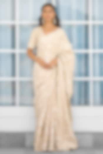 Golden Tissue Hand Embellished Reception Saree Set by Shasha Gaba at Pernia's Pop Up Shop