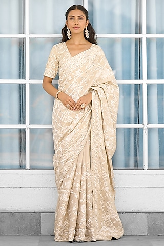 Golden Tissue Hand Embellished Saree Set by Shasha Gaba