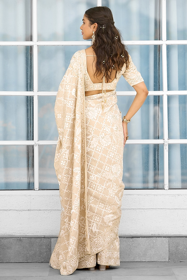 Golden Tissue Hand Embellished Reception Saree Set by Shasha Gaba at Pernia's Pop Up Shop