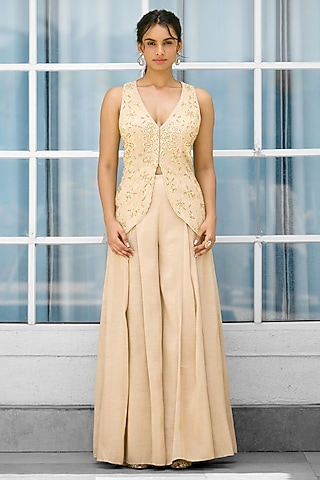 Golden Tissue Hand Embellished Co-Ord Set by Shasha Gaba