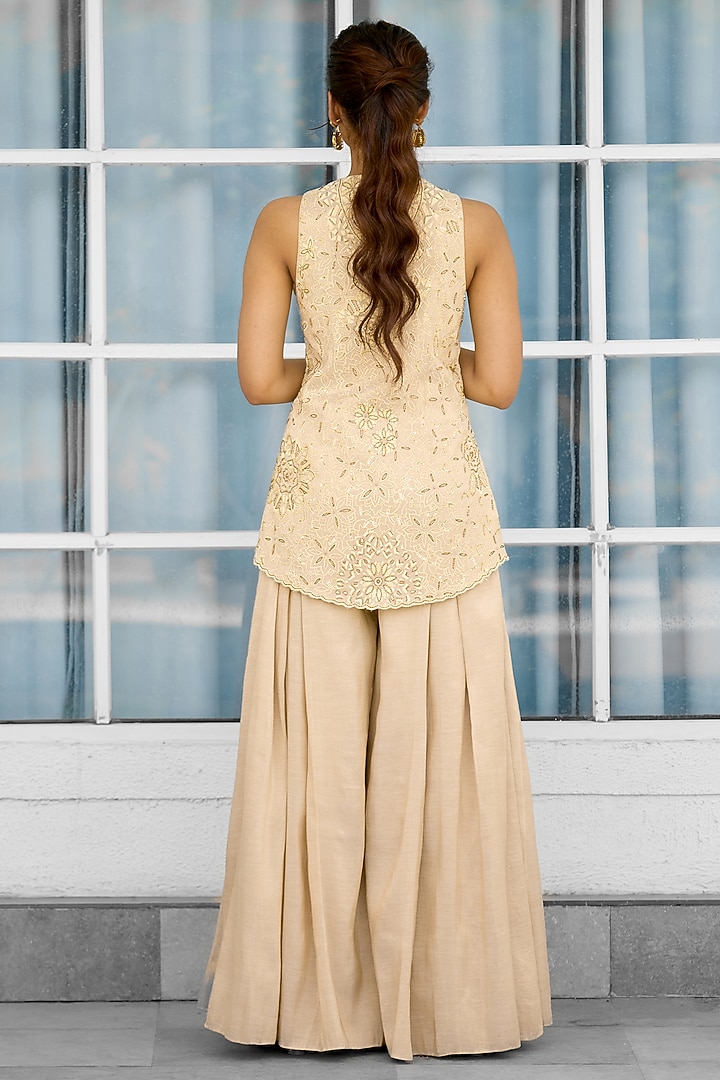 Golden Tissue Hand Embellished Co-Ord Set by Shasha Gaba at Pernia's Pop Up Shop