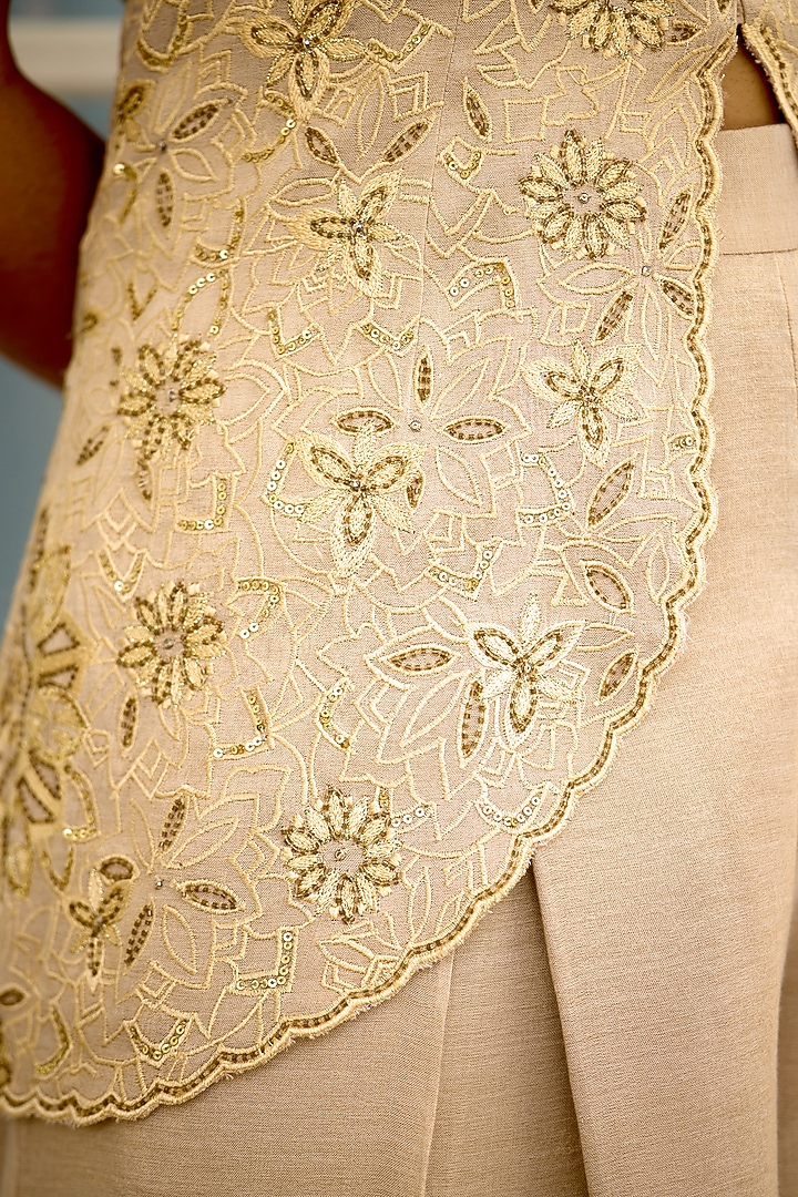 Golden Tissue Hand Embellished Co-Ord Set by Shasha Gaba at Pernia's Pop Up Shop