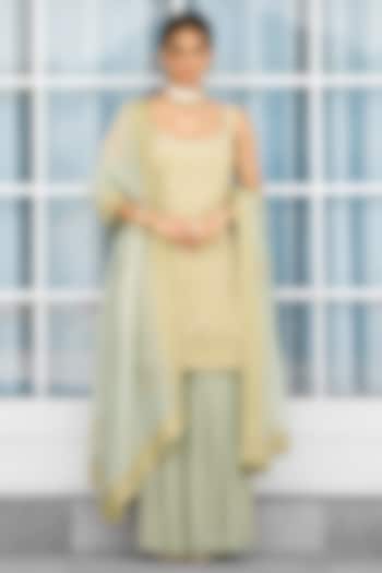 Green Tissue Wedding Sharara Set by Shasha Gaba at Pernia's Pop Up Shop
