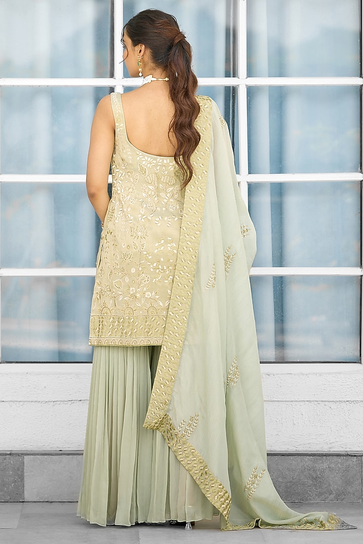Green Tissue Wedding Sharara Set by Shasha Gaba at Pernia's Pop Up Shop