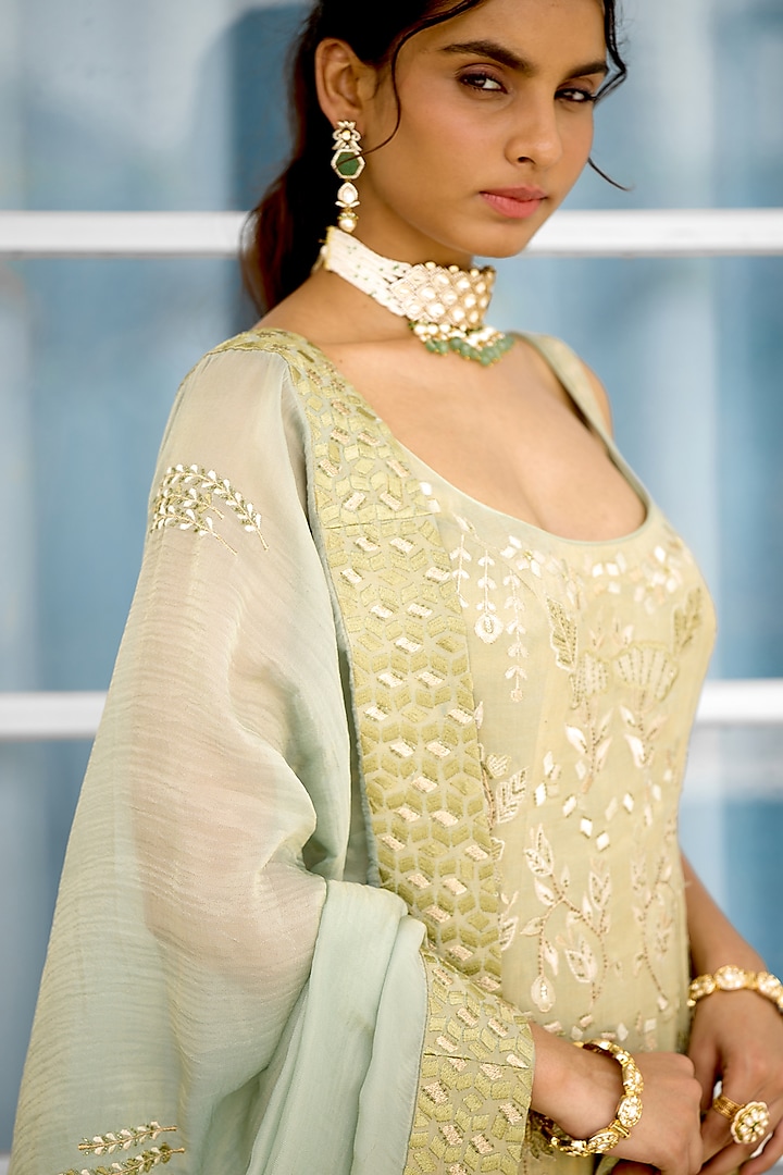 Green Tissue Wedding Sharara Set by Shasha Gaba at Pernia's Pop Up Shop