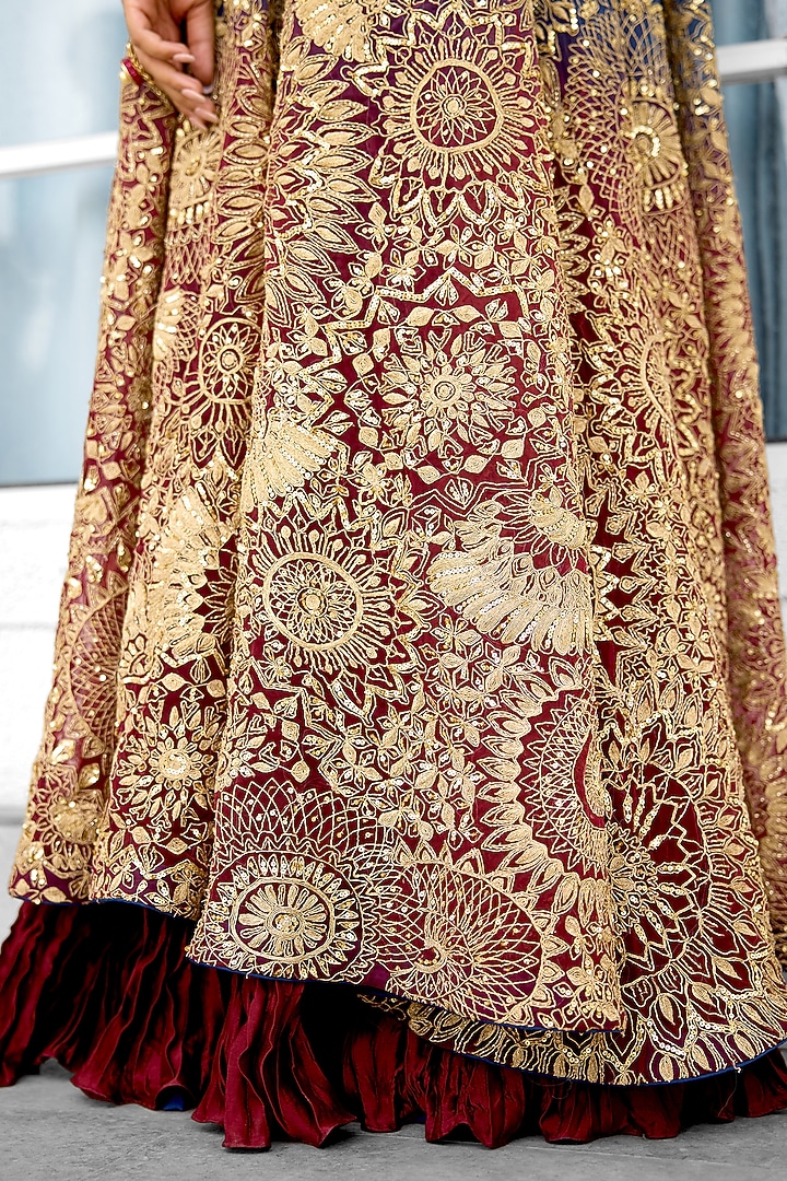 Blue & Red Ombre Net Cape Set by Shasha Gaba at Pernia's Pop Up Shop