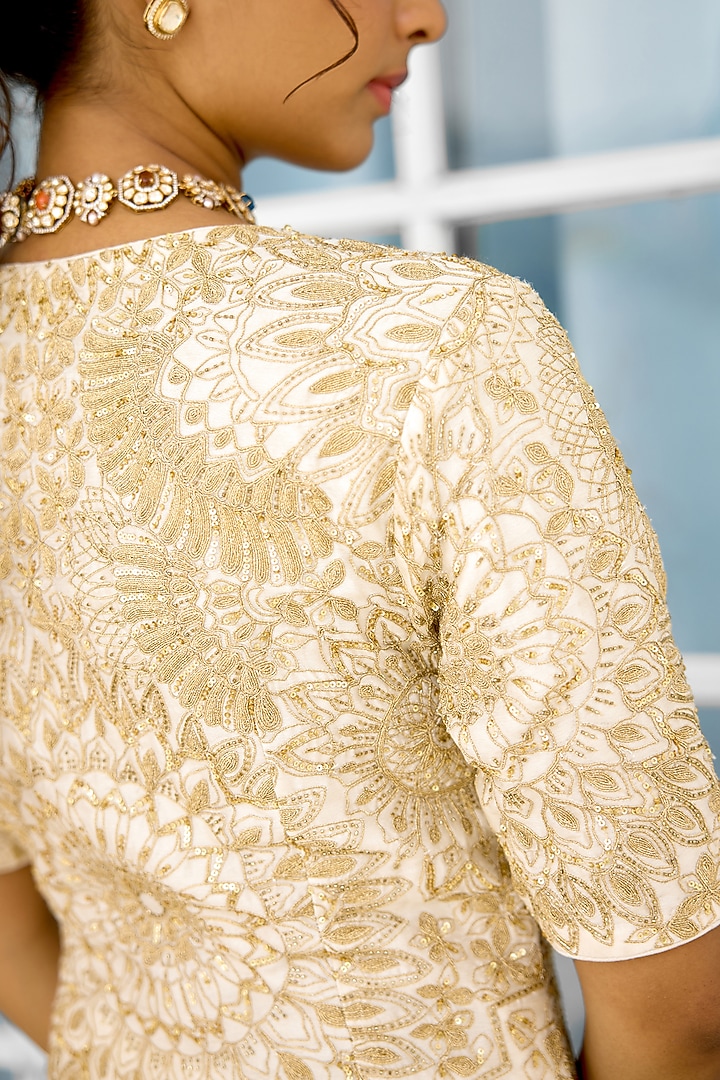 Ivory & Golden Tissue Wedding Sharara Set by Shasha Gaba at Pernia's Pop Up Shop
