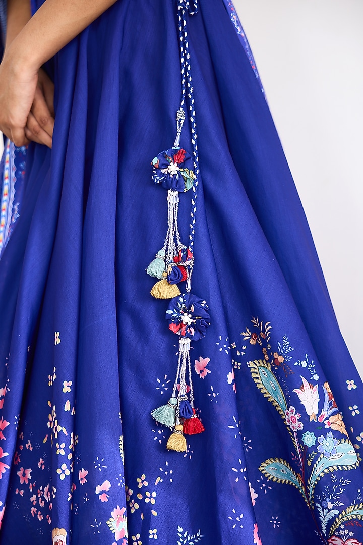 Blue Chanderi Printed Wedding Lehenga Set by Shasha Gaba at Pernia's Pop Up Shop