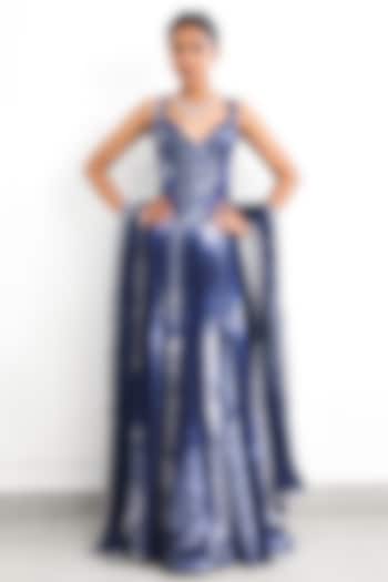 Blue Satin Silk  dulhan bday 22 may Lehenga Set by Shasha Gaba at Pernia's Pop Up Shop