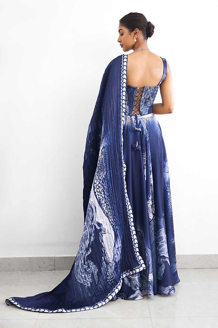 Blue Satin Silk Wedding Lehenga Set by Shasha Gaba at Pernia's Pop Up Shop