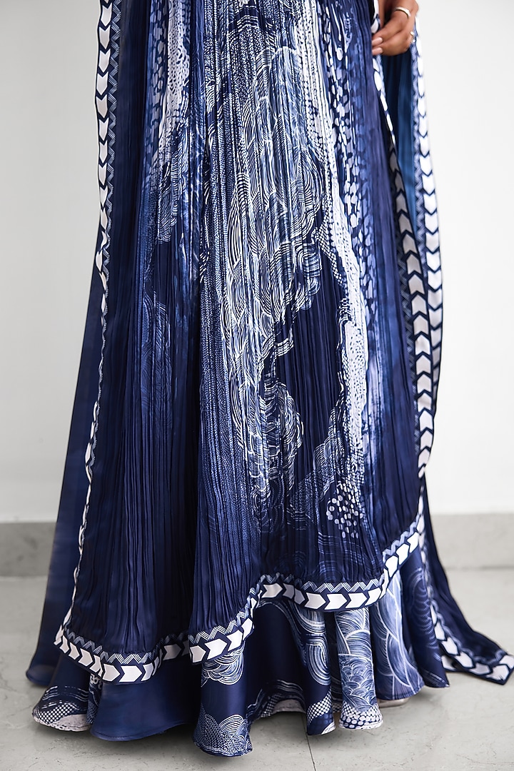 Blue Satin Silk Wedding Lehenga Set by Shasha Gaba at Pernia's Pop Up Shop