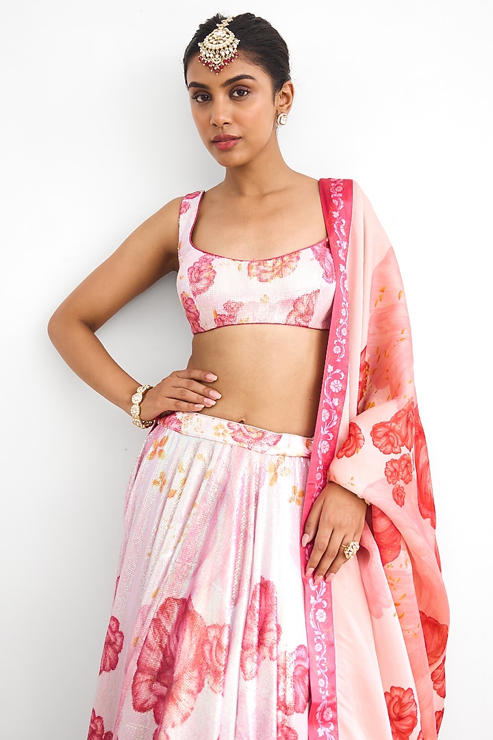 Pink Sequins Wedding Lehenga Set by Shasha Gaba at Pernia's Pop Up Shop
