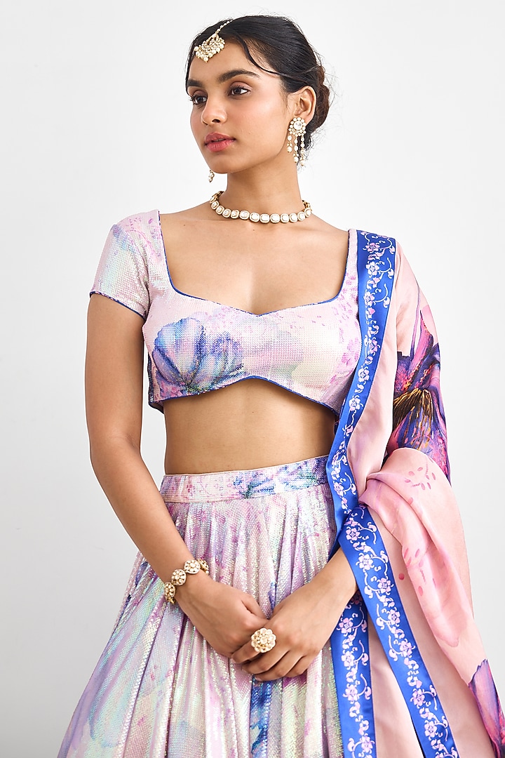 Purple Sequins Wedding Lehenga Set by Shasha Gaba at Pernia's Pop Up Shop