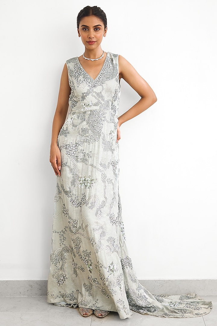 Green Crepe Wedding Gown by Shasha Gaba at Pernia's Pop Up Shop