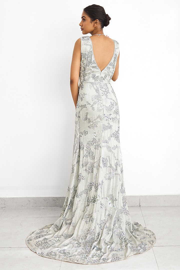 Green Crepe Wedding Gown by Shasha Gaba at Pernia's Pop Up Shop