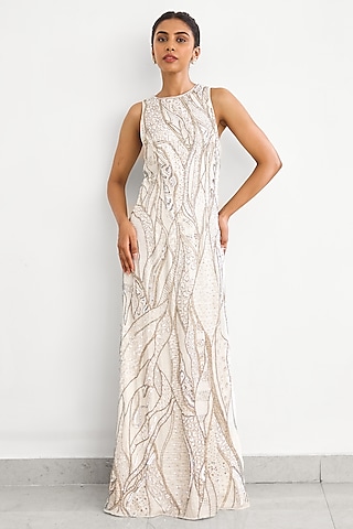 Ivory Crepe Gown by Shasha Gaba