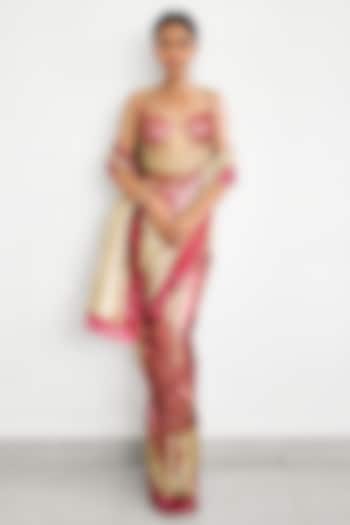 Golden Sequins Wedding Saree Set by Shasha Gaba at Pernia's Pop Up Shop