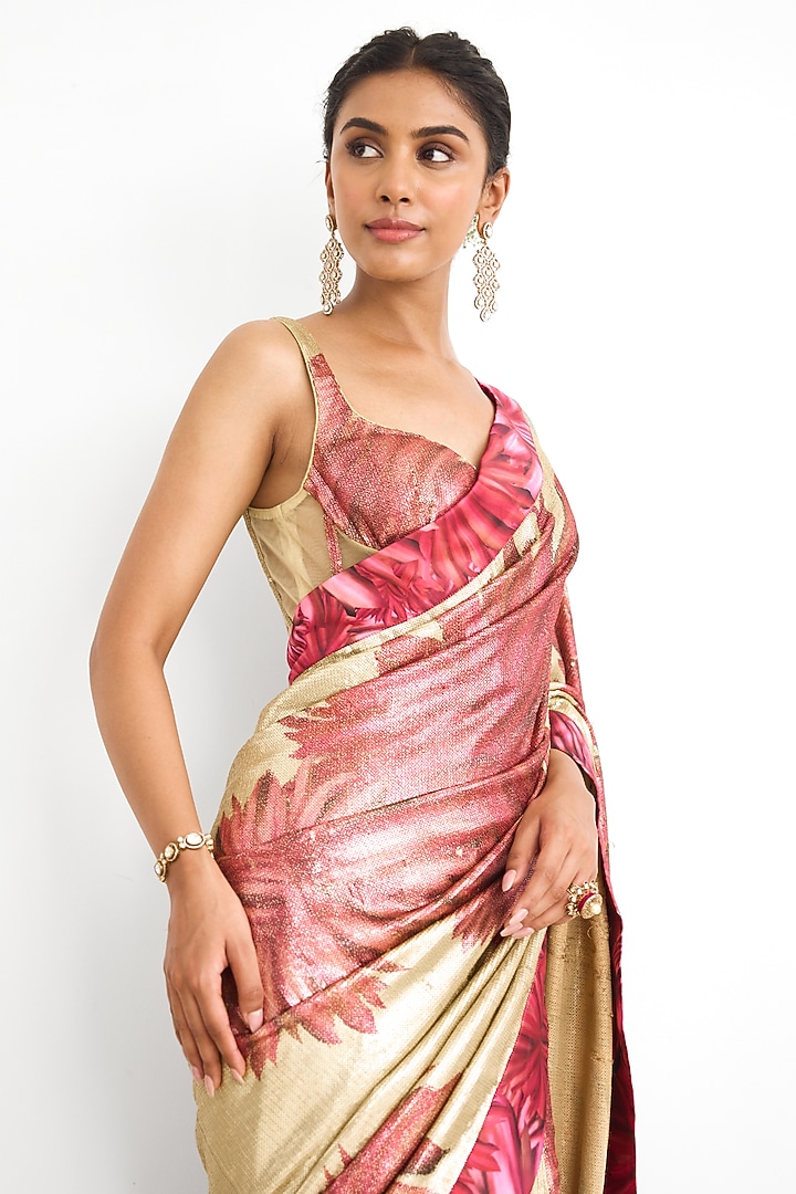 Golden Sequins Wedding Saree Set by Shasha Gaba at Pernia's Pop Up Shop