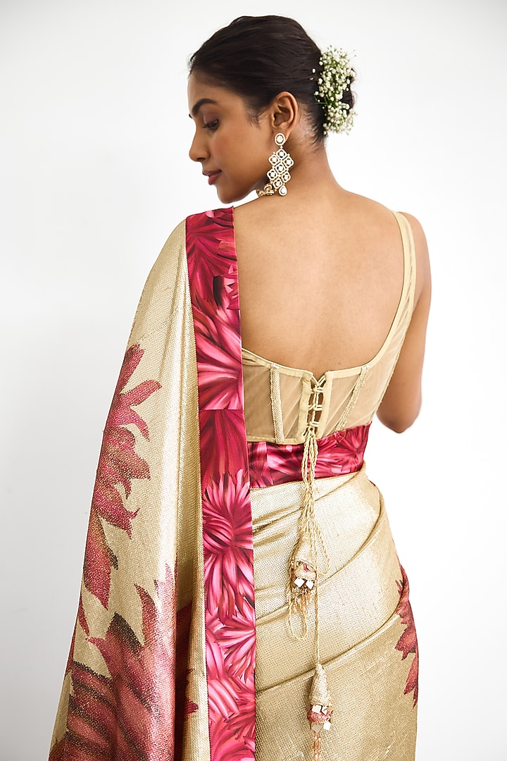 Golden Sequins Wedding Saree Set by Shasha Gaba at Pernia's Pop Up Shop