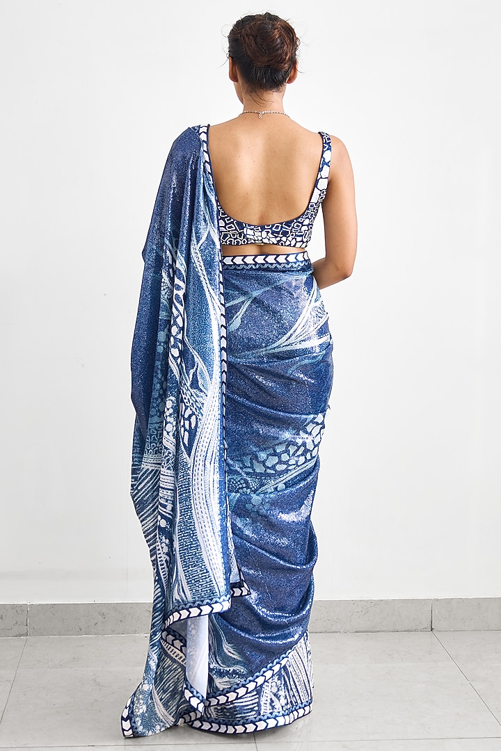 Blue Sequins Wedding Saree Set by Shasha Gaba at Pernia's Pop Up Shop