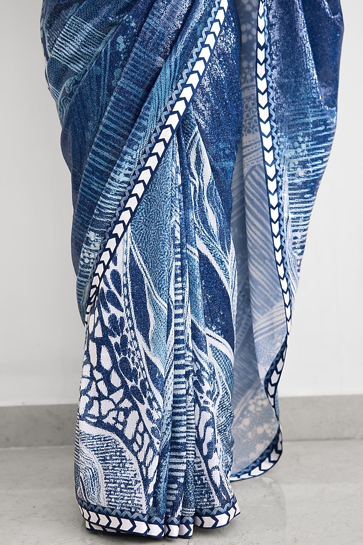 Blue Sequins Wedding Saree Set by Shasha Gaba at Pernia's Pop Up Shop