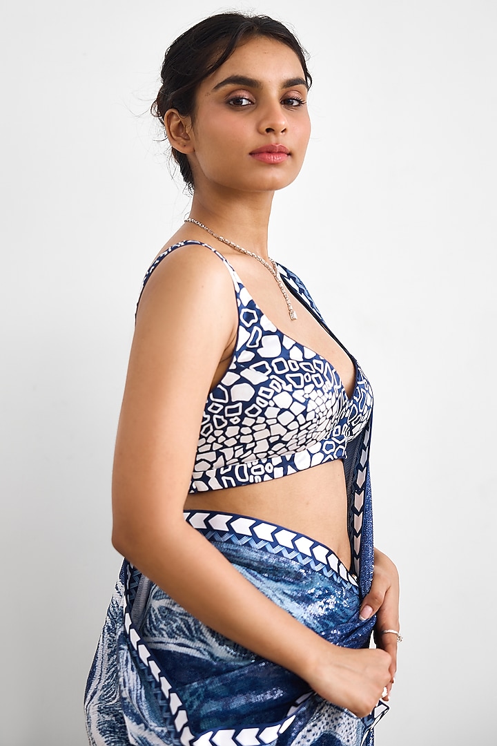 Blue Sequins Wedding Saree Set by Shasha Gaba at Pernia's Pop Up Shop