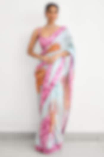 Blue & Pink Sequins Wedding Saree Set by Shasha Gaba at Pernia's Pop Up Shop