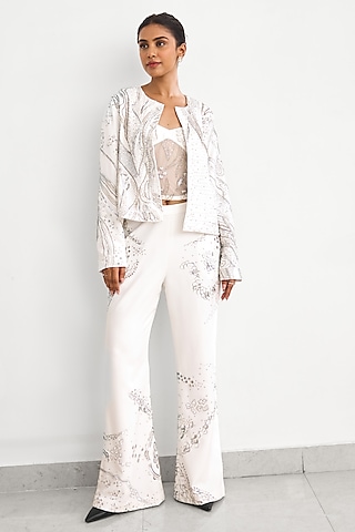 Ivory Crepe Jacket Set by Shasha Gaba
