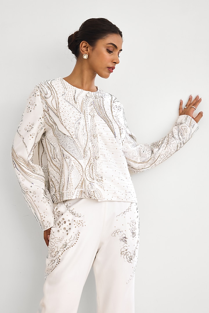 Ivory Crepe Jacket Set by Shasha Gaba at Pernia's Pop Up Shop