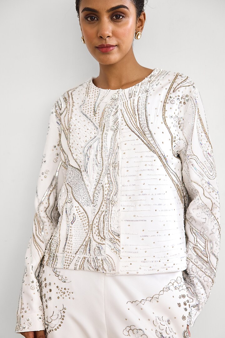 Ivory Crepe Jacket Set by Shasha Gaba at Pernia's Pop Up Shop
