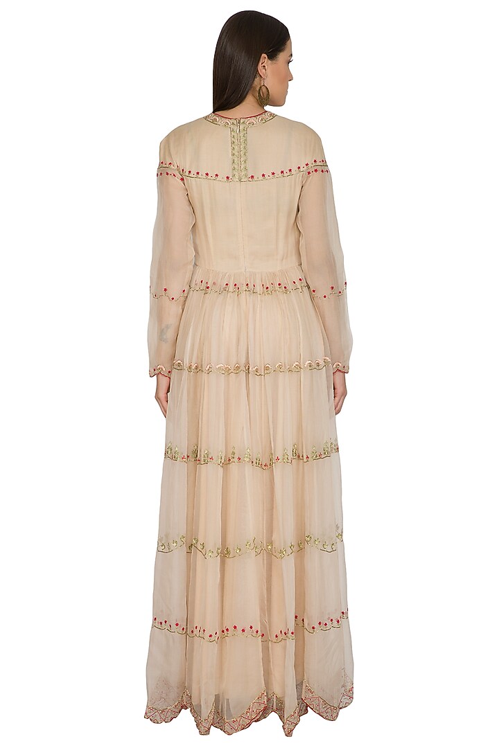 Pink Silk Organza Resham Embroidered Kalidar Party Wear Dress by Shasha Gaba at Pernia's Pop Up Shop
