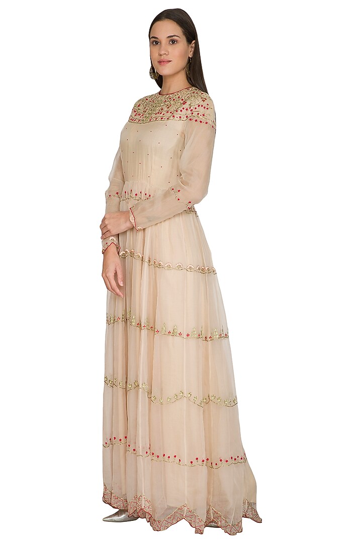Pink Silk Organza Resham Embroidered Kalidar Party Wear Dress by Shasha Gaba at Pernia's Pop Up Shop