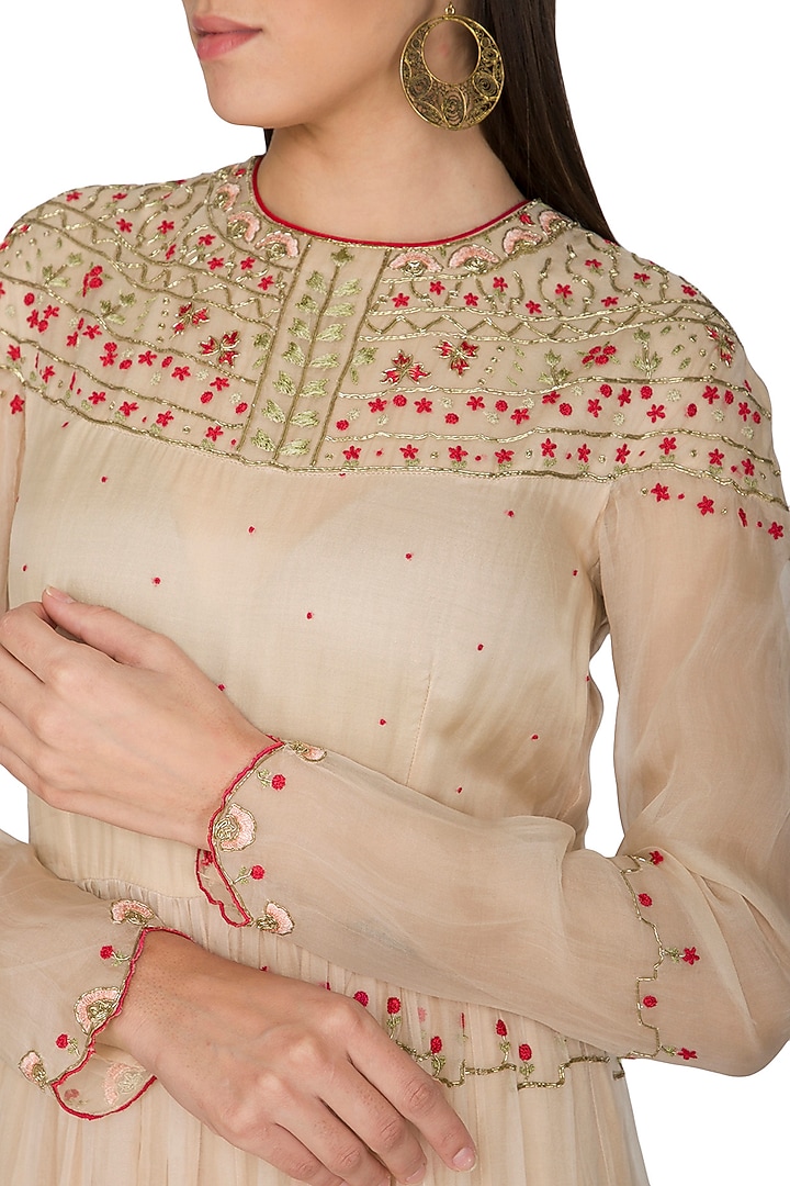 Pink Silk Organza Resham Embroidered Kalidar Party Wear Dress by Shasha Gaba at Pernia's Pop Up Shop