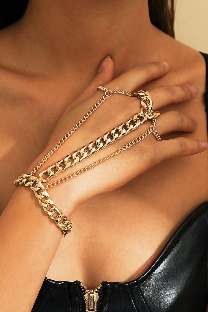 Gold Plated Three Ring Haathphool by SHAE at Pernia's Pop Up Shop