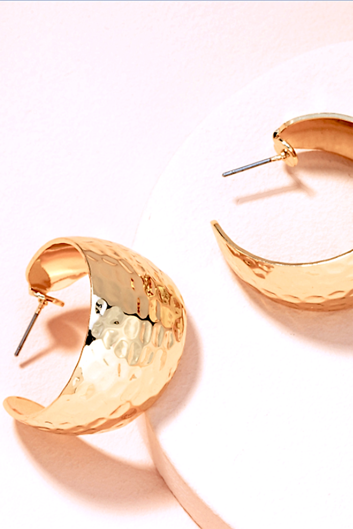 Gold Plated Beaten Hoop Earrings by SHAE