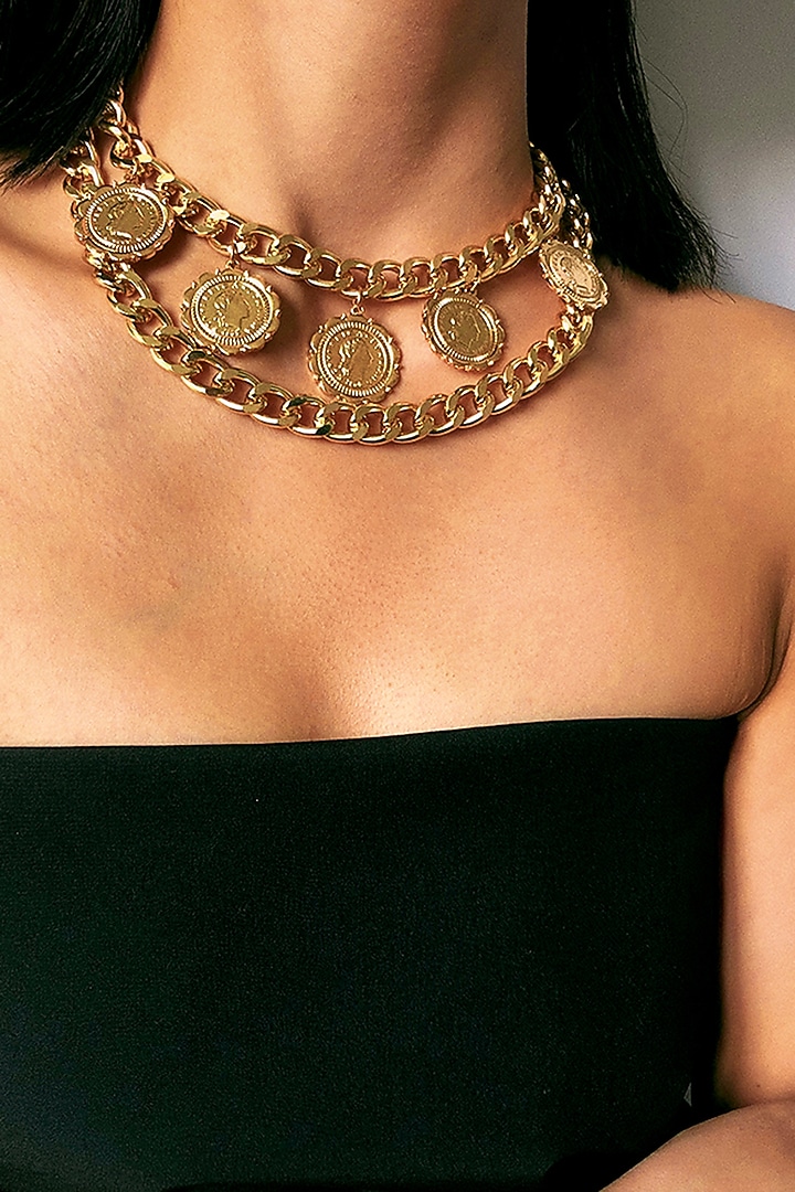 Gold Plated Medallion Choker Necklace by SHAE at Pernia's Pop Up Shop