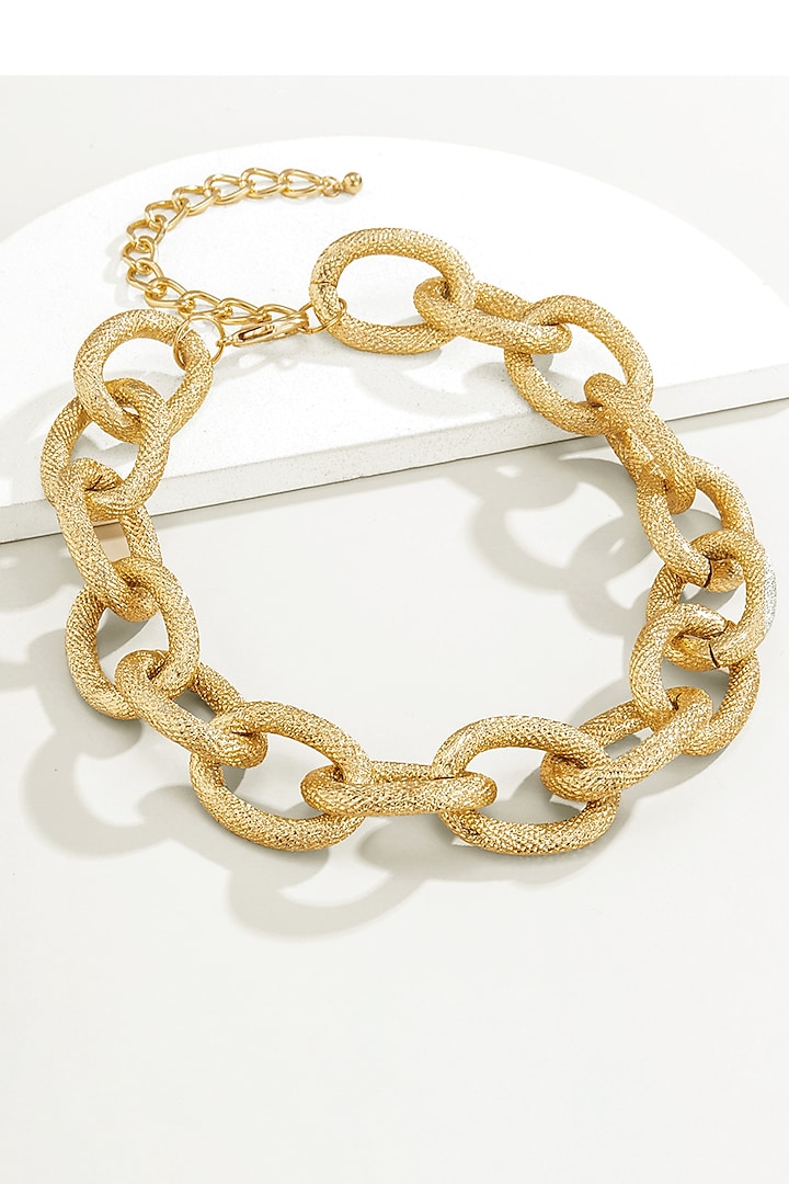 Gold Plated Textured Link Necklace by SHAE at Pernia's Pop Up Shop