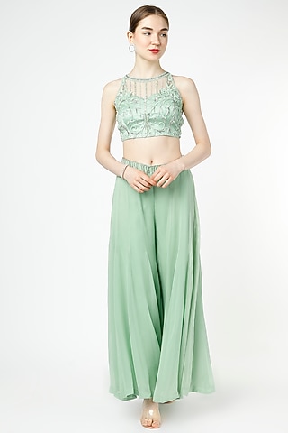 Sea Green Godet Sharara Set by Shagun Nagi