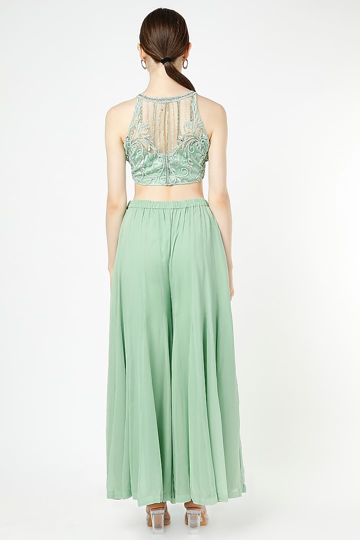 Sea Green Godet Wedding Sharara Set by Shagun Nagi at Pernia's Pop Up Shop