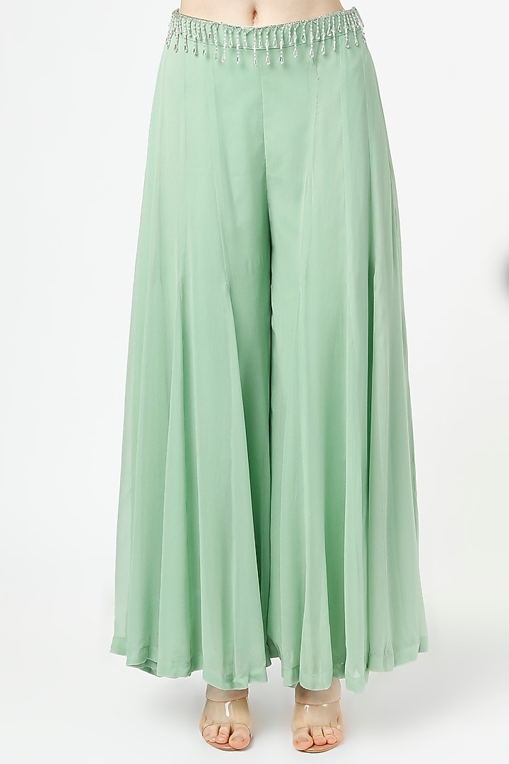 Sea Green Godet Wedding Sharara Set by Shagun Nagi at Pernia's Pop Up Shop