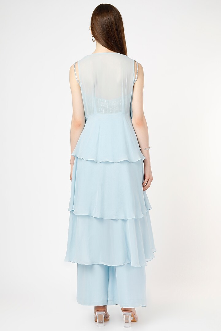 Powder Blue Georgette Jacket Set by Shagun Nagi at Pernia's Pop Up Shop