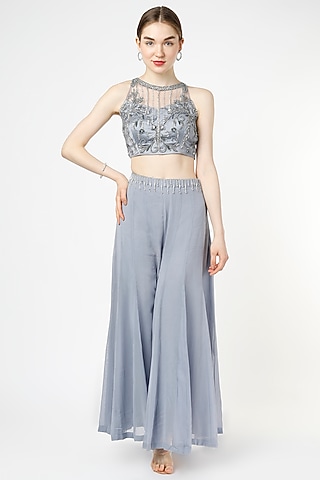Grey Godet Georgette Sharara Set by Shagun Nagi