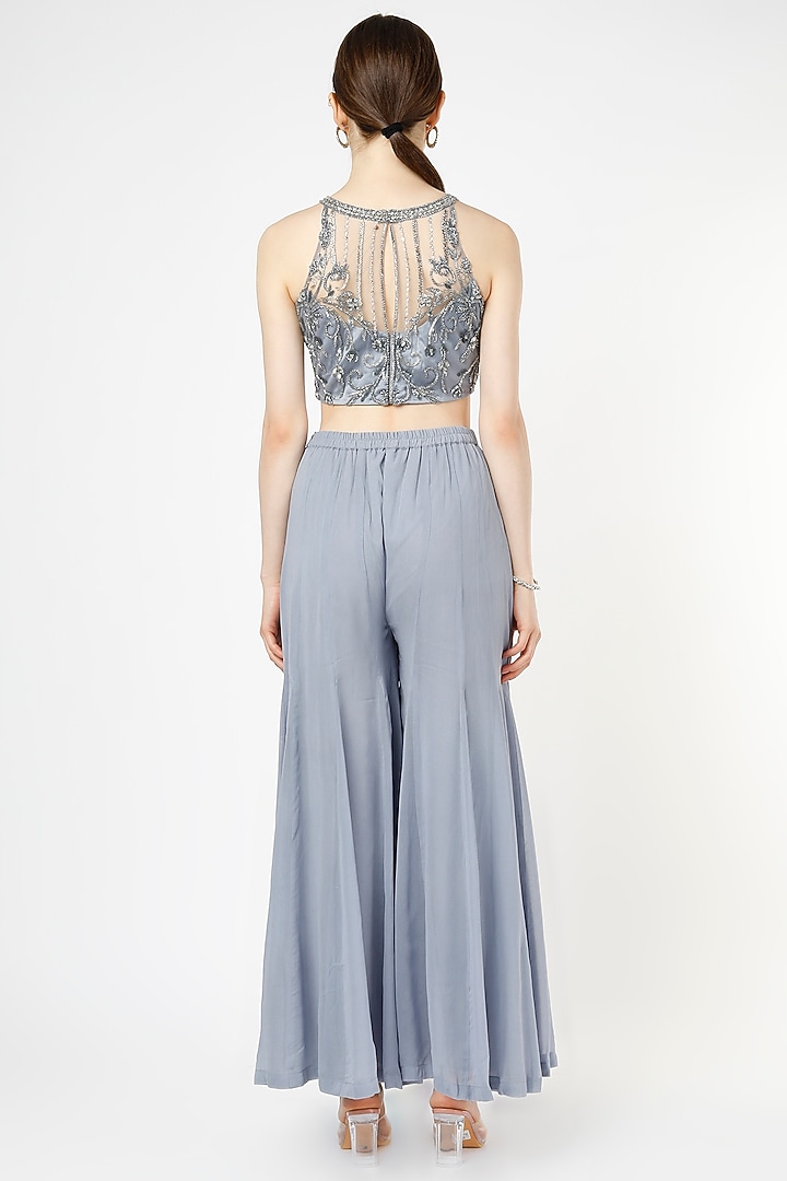 Grey Godet Georgette Wedding Sharara Set by Shagun Nagi at Pernia's Pop Up Shop