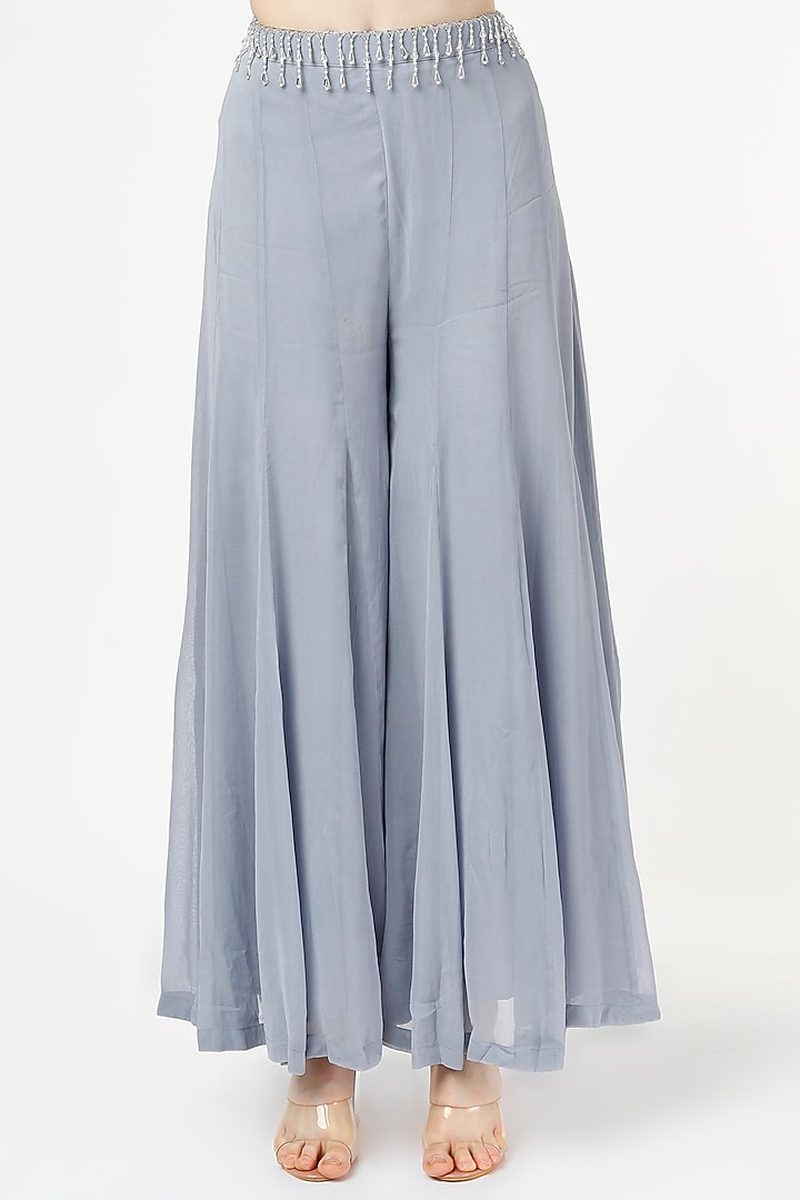 Grey Godet Georgette Wedding Sharara Set by Shagun Nagi at Pernia's Pop Up Shop
