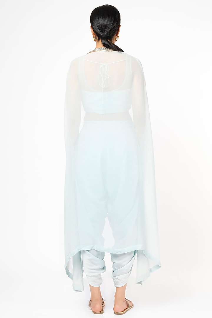 Powder Blue Pearl Satin Jacket Set by Shagun Nagi at Pernia's Pop Up Shop
