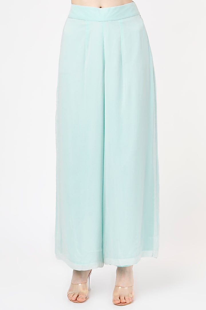 Powder Blue Embroidered Cape Jacket Set by Shagun Nagi at Pernia's Pop Up Shop